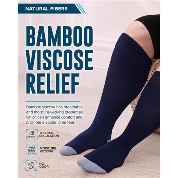 3 Pairs Plus Size Compression Socks Wide Calf | Bamboo Viscose Knee High Socks - Picture 2 of 7